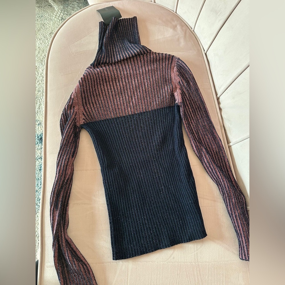 Striped Turtleneck Sweater - Black and Pink